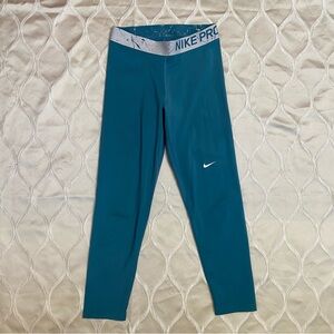 Nike - Dri-Fit Women’s Mid Rise Teal Leggings with Silver Waistband